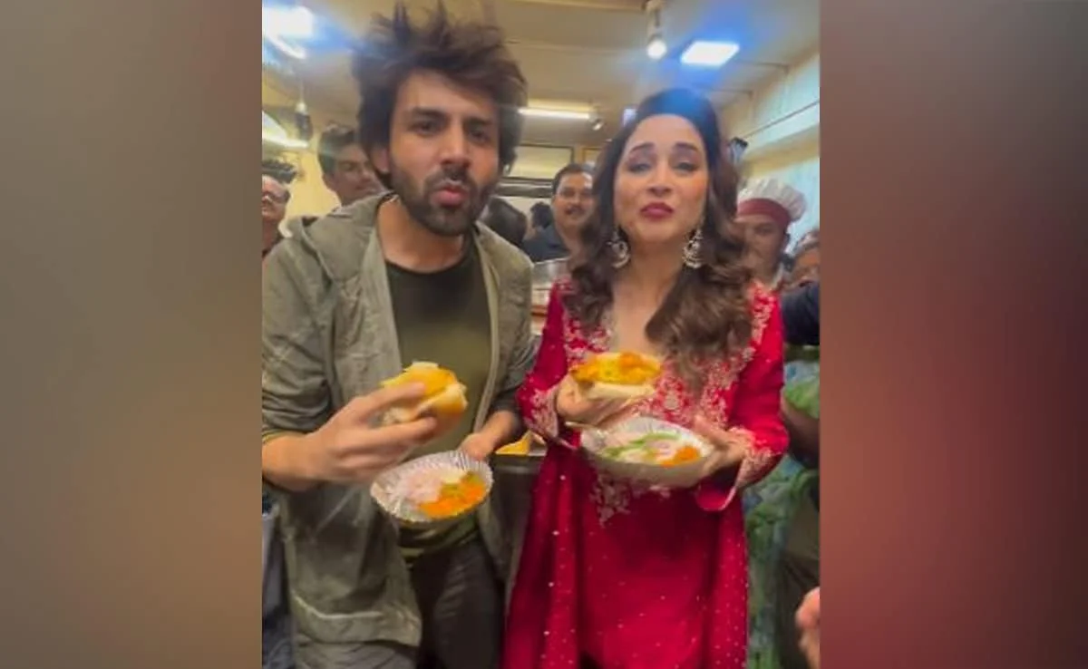 Viral: Kartik Aaryan Takes Madhuri Dixit On A Vada Pav Date. See Video